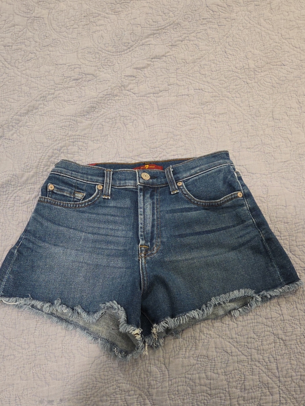 7 For All Mankind Distressed Blue Denim Cutoff Shorts Size 26!